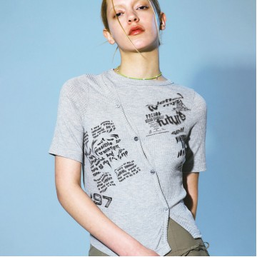 韓國PRENDA - DISTORTED COLLAGE CARDIGAN GRAY